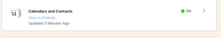 Screenshot of the Contacts and Calendars sync successfully turned on in iCloud