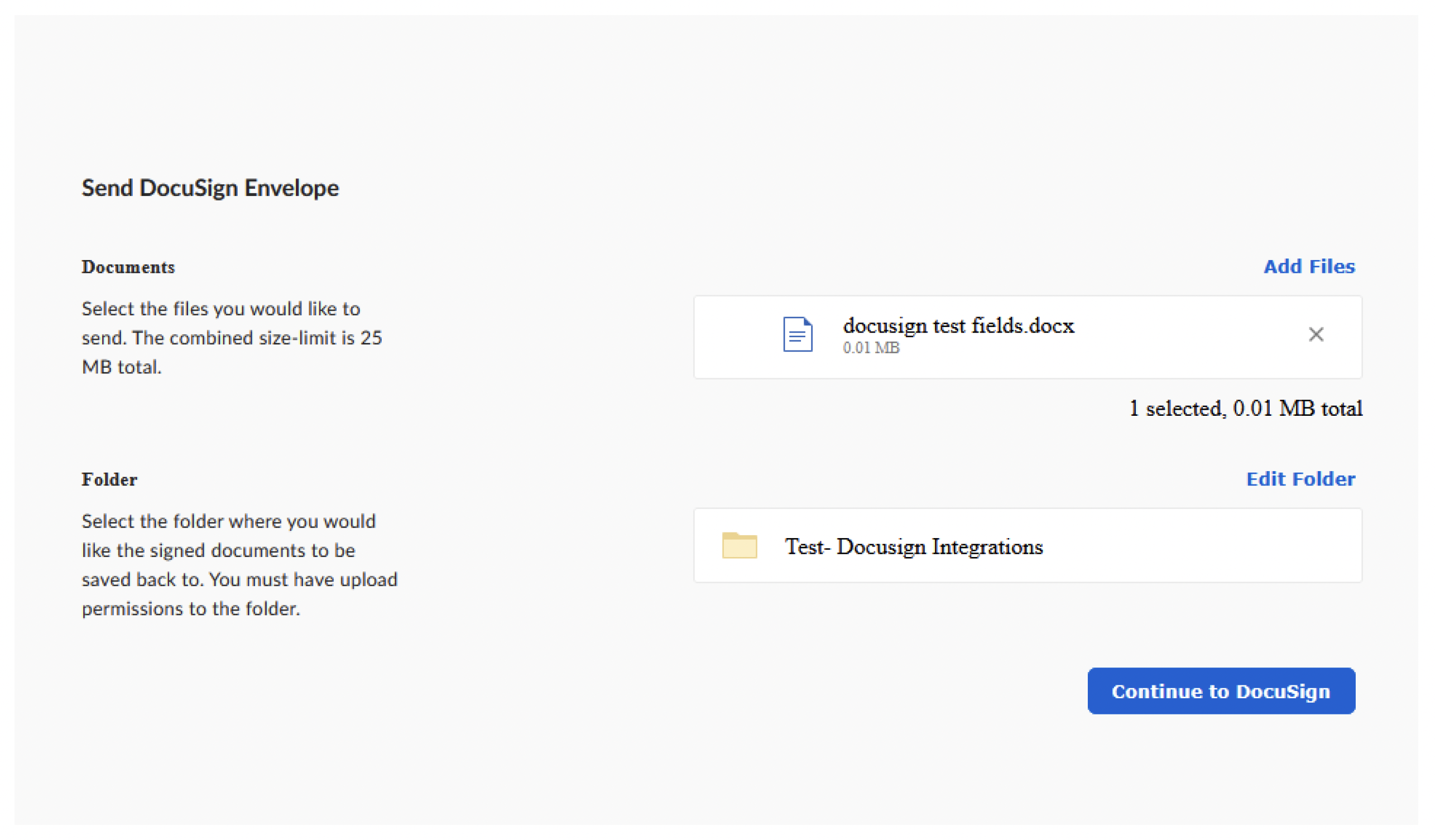 Screenshot: document upload interface with one PDF selected and blue Finalize button