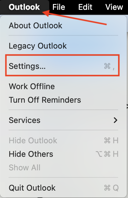 Outlook For Mac, Outlook tab dropdown