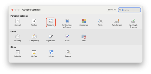 MacOS Outlook settings