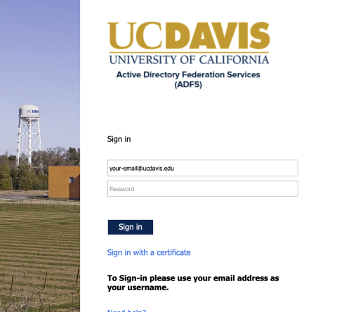 UC Davis Logo on a Login Page