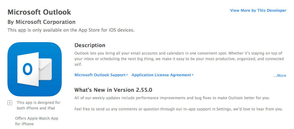 Microsoft Outlook iOS App Store