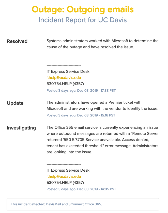 Status Page Incident Sample