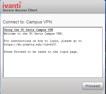 Screenshot of Ivanti Campus VPN first page