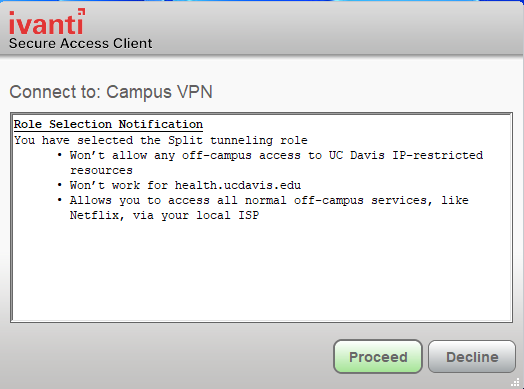 Screenshot of Ivanti Campus VPN 